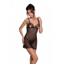 Сорочка з вирізами на грудях, стрінги Passion LOVELIA CHEMISE L/XL, black