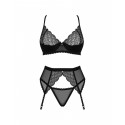 Комплект Obsessive Chemeris 3-шт set M/L, стринги, пояс для чулок, бюстгальтер