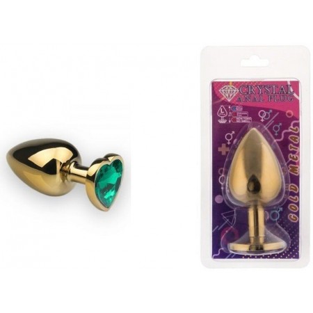 Анальная пробка, Gold Heart Emerald, L