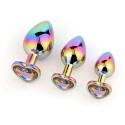 Металева анальна пробка Multicolour Metal Heart Rainbow, діаметр 2,8 см, довжина 7 см, розмір S
