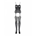 Бодістокінг Obsessive Bodystocking G310 S/M/L, топ, панчохи, підв’язки, круглі вирізи