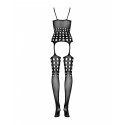 Бодістокінг Obsessive Bodystocking G310 S/M/L, топ, панчохи, підв’язки, круглі вирізи