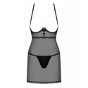 Прозрачная сорочка с открытой грудью Obsessive Pearlove chemise & thong black S/M, трусики