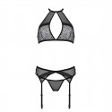 Комплект белья Passion SATARA SET S/M black, топ, пояс для чулок, стринги