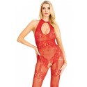 Бодістокінг Leg Avenue Rhinestone Lace and Net Bodystocking Red One Size