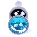 Анальная пробка Boss Series - Jewellery Dark Silver BUTT PLUG Light Blue