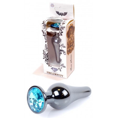Анальная пробка Boss Series - Jewellery Dark Silver BUTT PLUG Light Blue