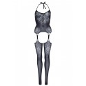 Эротический бодистокинг Leg Avenue Jacquard net Black, имитация чулок, открытый доступ, one size