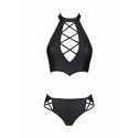 Комплект из эко-кожи Nancy Bikini black 4XL/5XL - Passion, бра и трусики с имитацией шнуровки