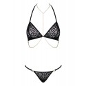 Комплект із ланцюжками Obsessive Pantheria 2-pcs set black S/M, бюстгальтер, трусики