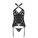 Сетчатый комплект с узором: корсет с халтером, подвязки, трусики Hima Corset black L/XL - Passion