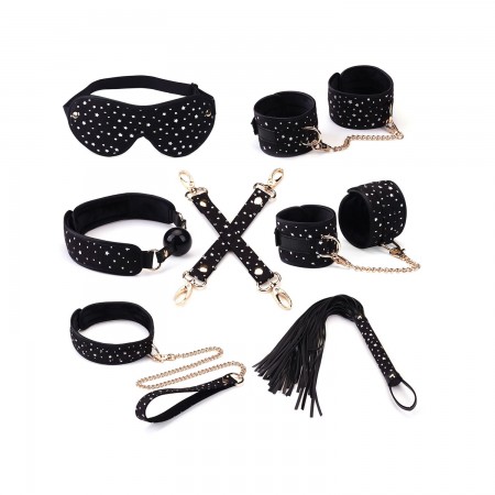 Набір Liebe Seele Stary Nights 7шт Bondage Kit, фіксатори, нашийник з повідцем, кляп, флогер, маска