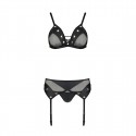 Комплект белья Passion NESSY SET S/M black, бюстгальтер, пояс для чулок, стринги