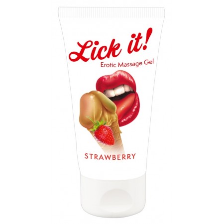 Веганский массажный гель на водной основе с ароматом и вкусом клубники - Lick-it Strawberry, 50 мл
