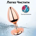Металева золота анальна пробка, Gold Heart Pink, діаметр 2,8 см, довжина 7 см, розмір S