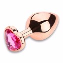 Металева золота анальна пробка, Gold Heart Pink, діаметр 2,8 см, довжина 7 см, розмір S