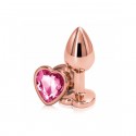 Металева золота анальна пробка, Gold Heart Pink, діаметр 2,8 см, довжина 7 см, розмір S