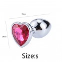 Металева анальна пробка, Silver Heart Pink, розмір S