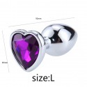 Металлическая анальная пробка, Silver Heart Violet, размер L