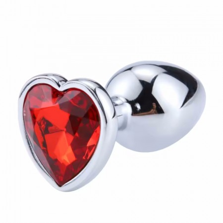 Металлическая анальная пробка, Silver Heart Red, размер L