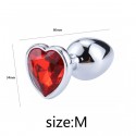 Металлическая анальная пробка, Silver Heart Red, размер M
