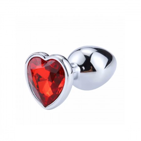Металлическая анальная пробка, Silver Heart Red, размер M