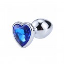 Металева анальна пробка, Silver Heart Blue, розмір M