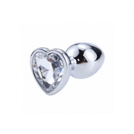Металева анальна пробка, Silver Heart Clear, розмір S