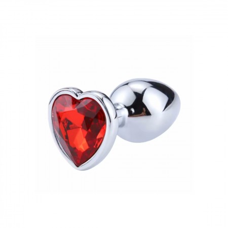 Металева анальна пробка, Silver Heart Red, размер S