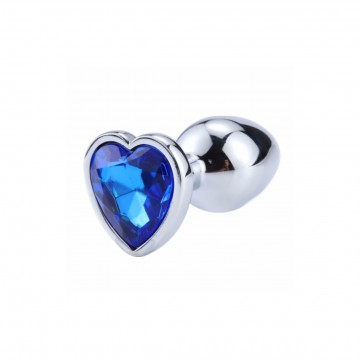 Купить - Металева анальна пробка, Silver Heart Blue, розмір S