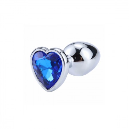 Металлическая анальная пробка, Silver Heart Blue, размер S