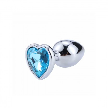 Металлическая анальная пробка, Silver Heart Light Blue, размер S
