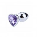 Металлическая анальная пробка, Silver Heart Light Purple, размер S