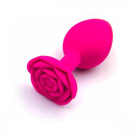 Силиконовая анальная пробка с розой Rose Pink, розовая, размер M, 8.3 см