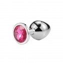 Металева анальна пробка, Silver Pink Topaz, розмір S