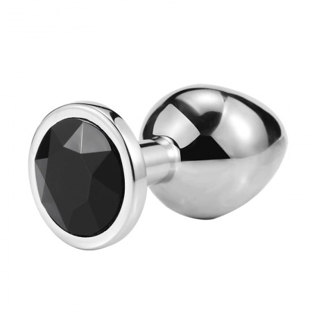 Металлическая анальная пробка, Silver Black Diamond, размер L