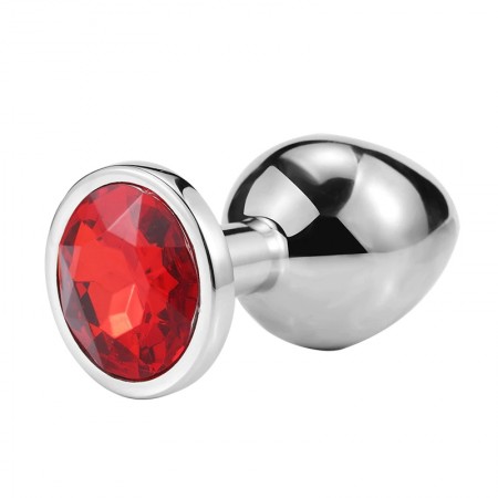 Металева анальна пробка, Silver Ruby, розмір L