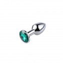 Металева анальна пробка, Silver Emerald, для початківців, розмір XS
