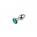 Металлическая анальная пробка, Silver Emerald, для начинающих, размер XXS