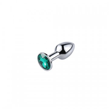 Купить - Металлическая анальная пробка, Silver Emerald, для начинающих, размер XXS