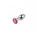 Металлическая анальная пробка, Silver Pink Topaz, для начинающих, размер XXS