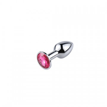 Купить - Металлическая анальная пробка, Silver Pink Topaz, для начинающих, размер XXS