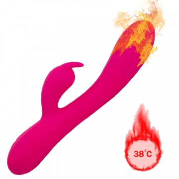 Вибратор с подогревом Boonabee вагинально-клиторальный, 16 режимов, розовый, 20 см