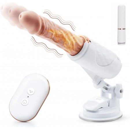 Секс-машина Omhoog на пульте, ротация + подогрев, 7 режимов вибрации с телескопией, белый, 21.5 см