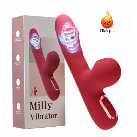 Вібратор Mini Milly для точки G та клітора, 10 режимів смоктання та 10 режимів вібрації, червоний, 14 см