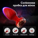 Анальная вибро-пробка Rose Butt на пульте с золотой розой, 10 режимов, красный, диаметр 3.5 см